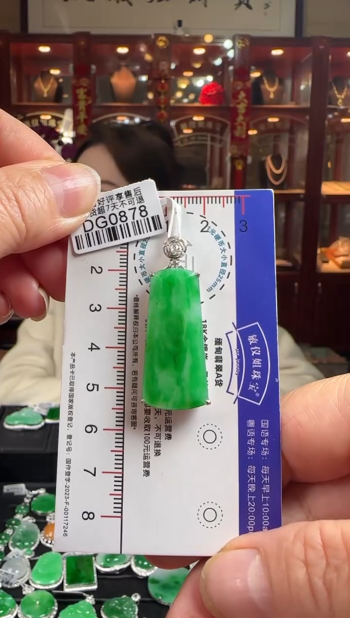 【闪购商品】翡翠颈饰18K金镶嵌/DG0878冰绿无事牌