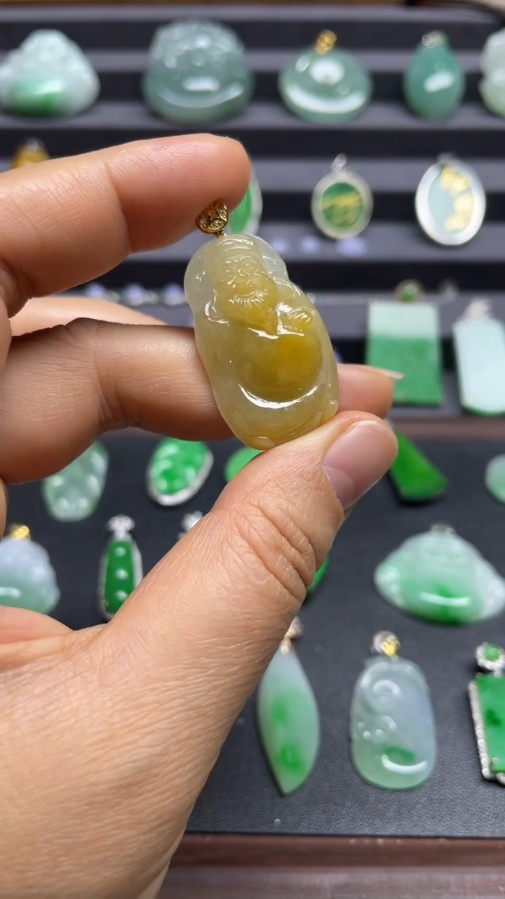 吊坠(不含链)18K金镶嵌翡翠财神爷