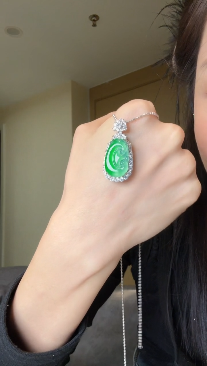 【闪购商品】翡翠吊坠(不含链)银S925镶嵌天然翡翠吊坠3