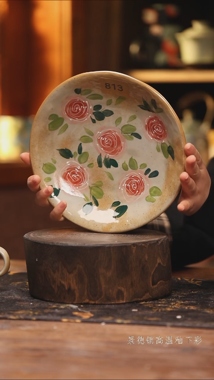 陶瓷景德镇高温釉下手绘陶瓷@L813@