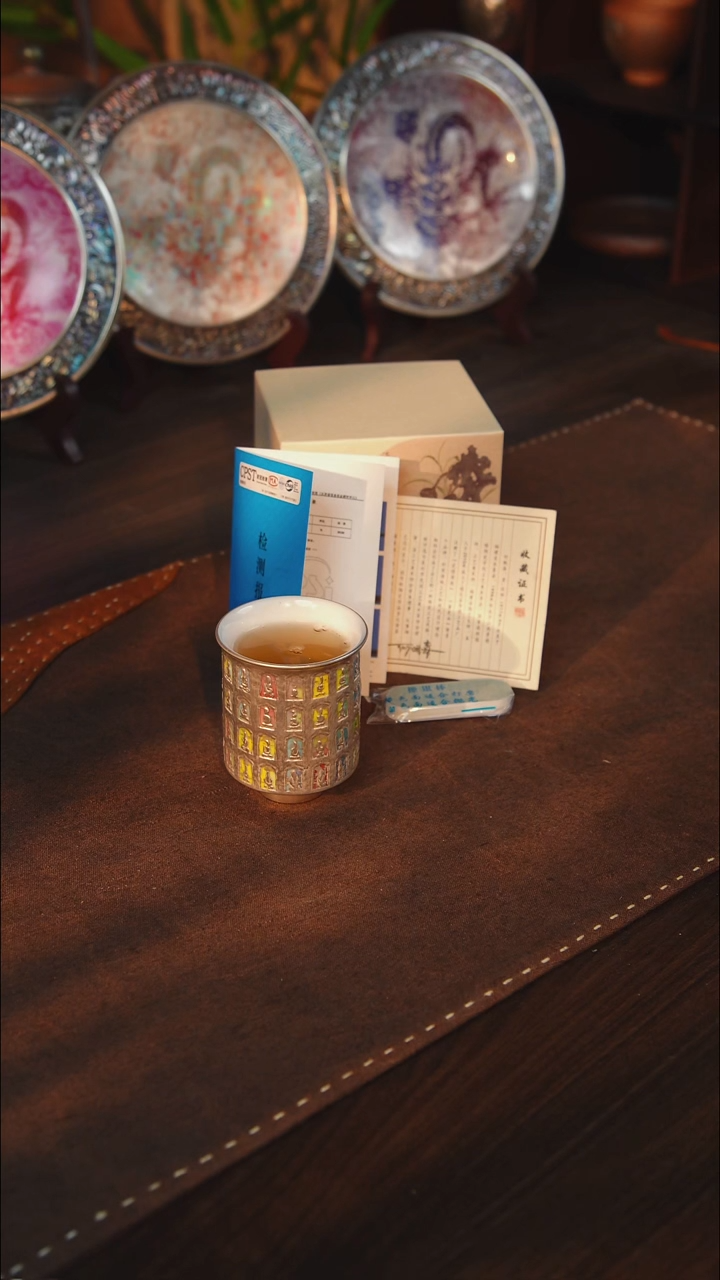 瓷瓷鎏银千佛七彩主人杯