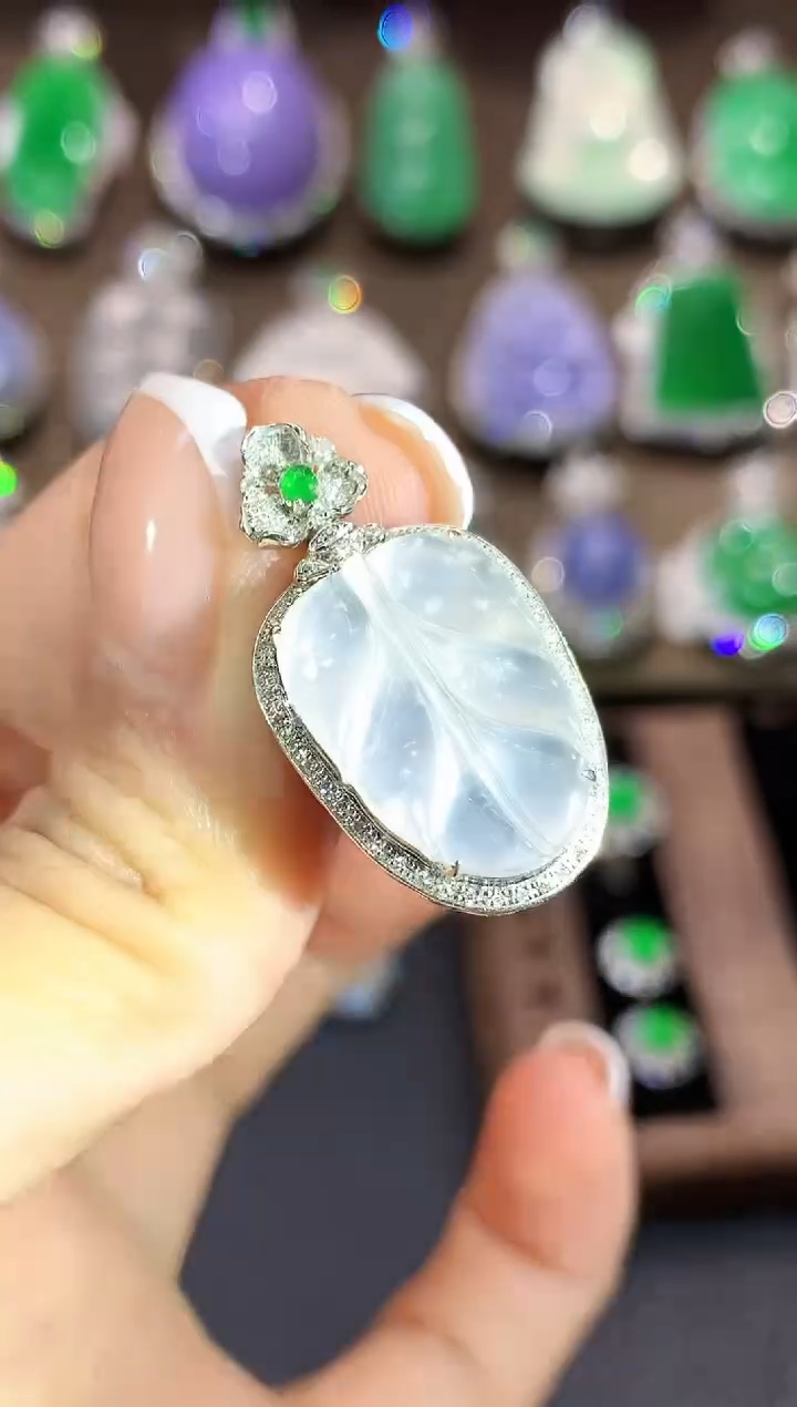 吊坠(不含链)18K金镶嵌翡翠c3