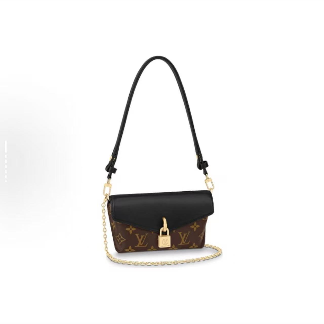 99新 LouisVuitton/路易威登 拼黑padlock on strap锁头单肩包