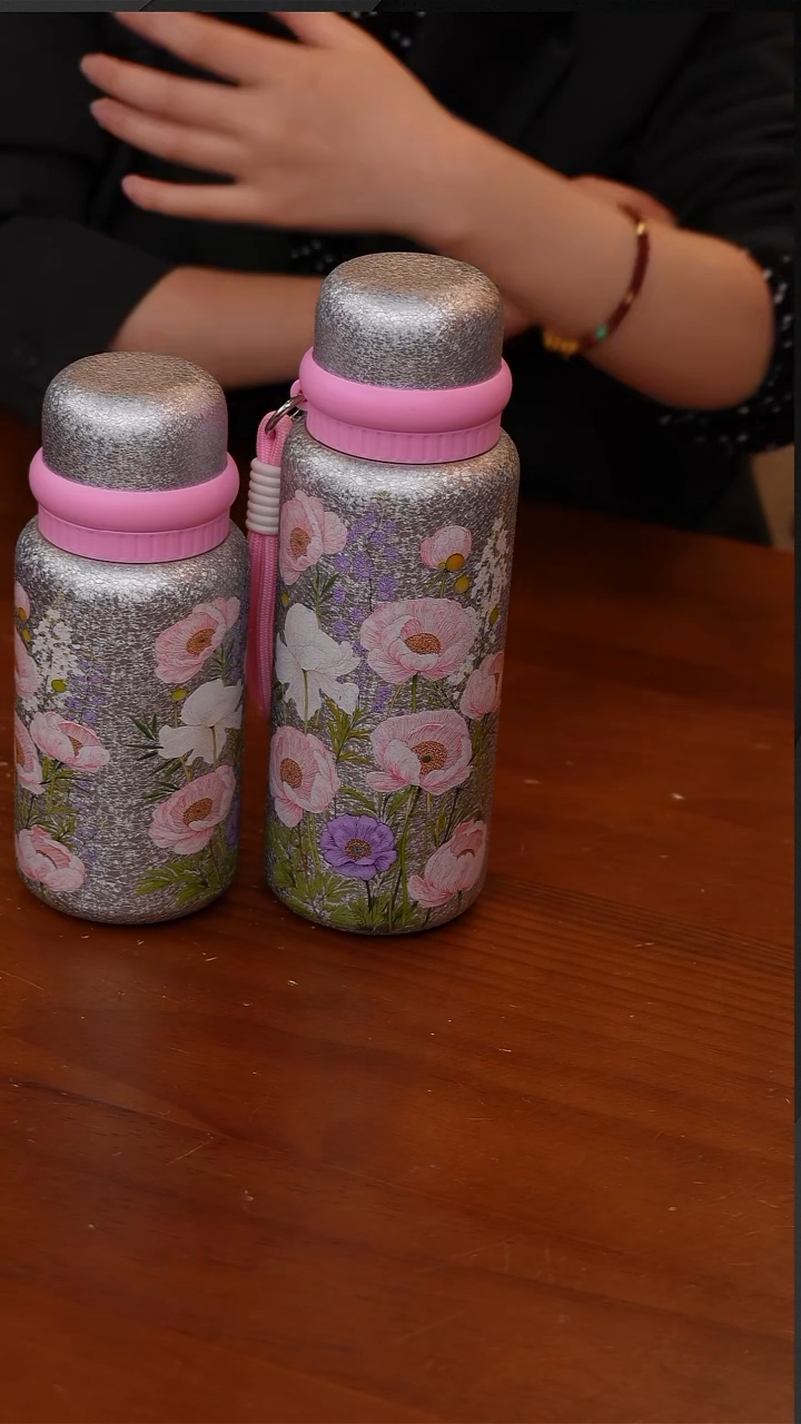 陶72-繁花焖茶杯800ml+500ml组合粉色