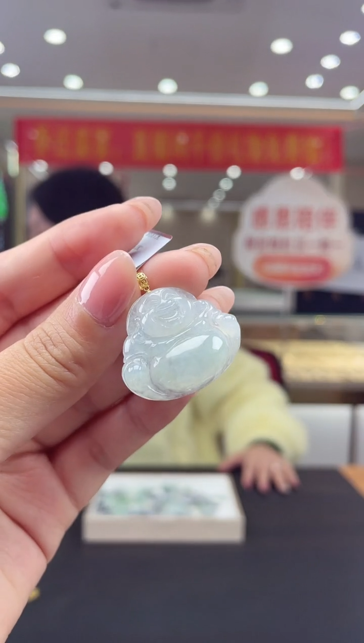 【闪购商品】翡翠挂件18K金镶嵌18K金扣佛公多人@@CMT