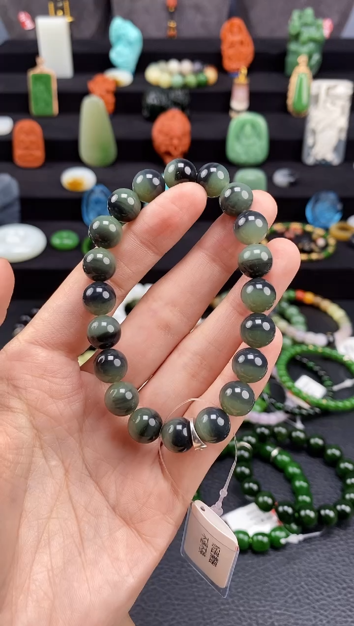 【闪购商品】和田玉-未镶嵌10mm青花圆珠手串