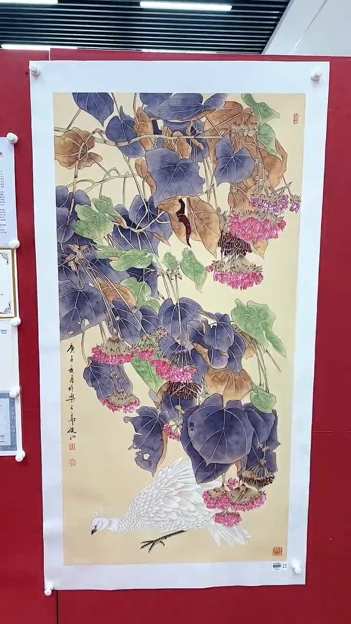 国画刘伟绘画8平尺金袍花鸟