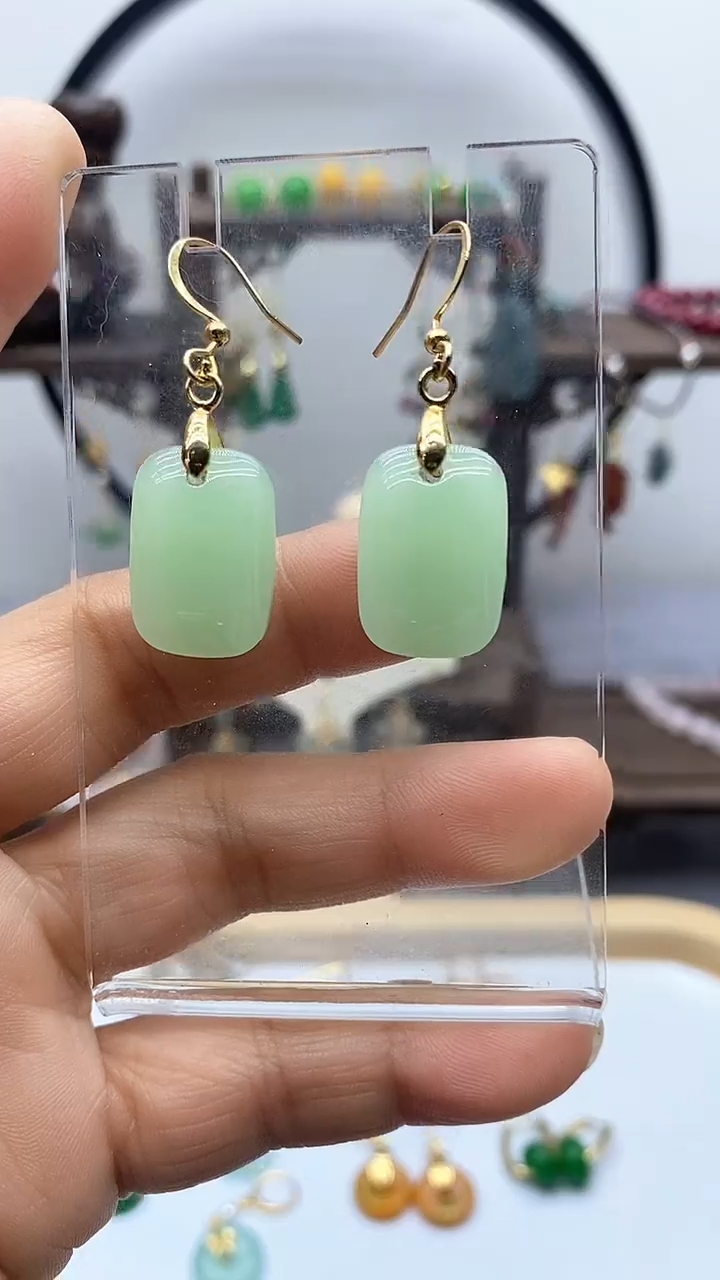 和田玉14K金镶嵌耳饰24