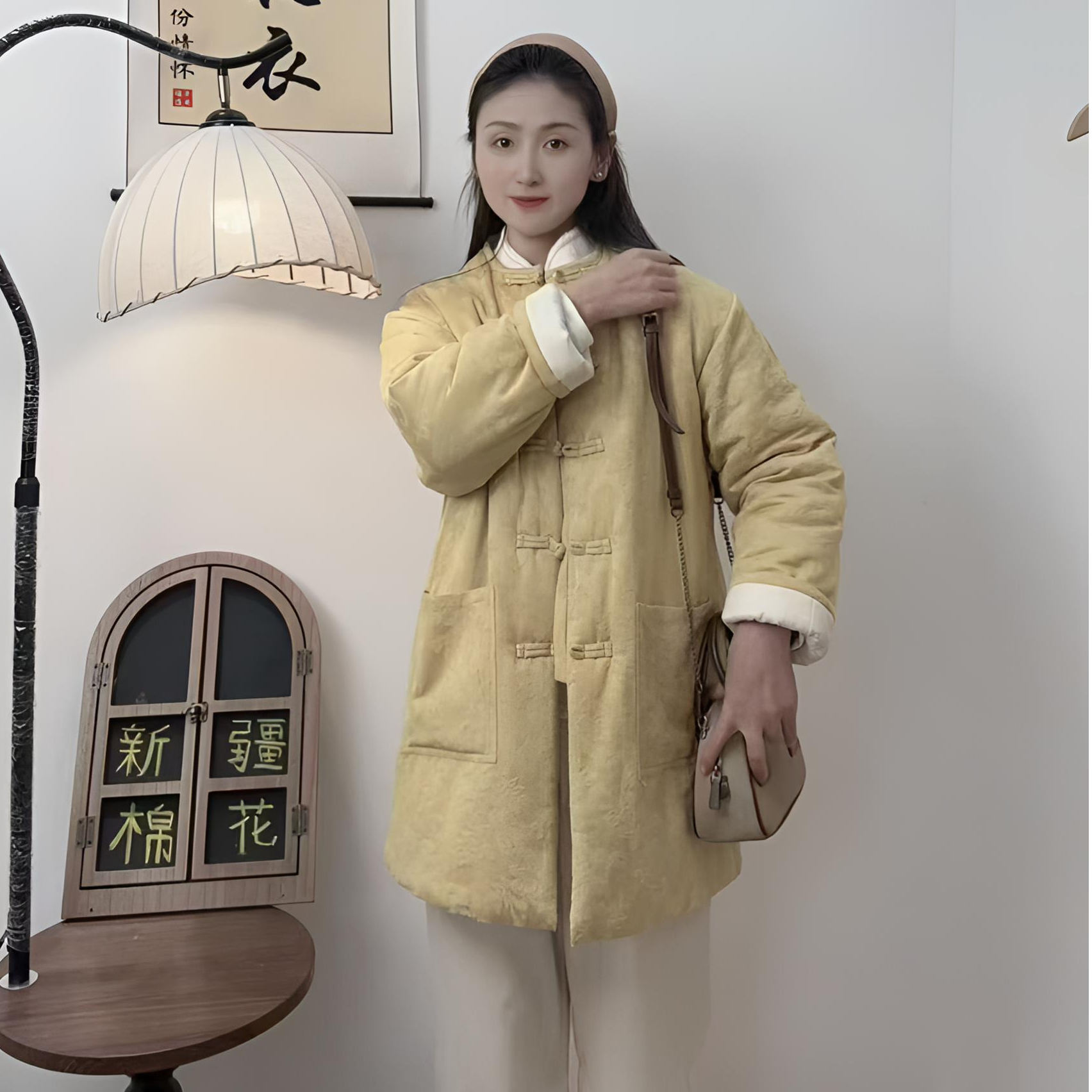 【小满家】冬季新款中长款纯棉提花棉袄纯色保暖棉衣国风盘扣