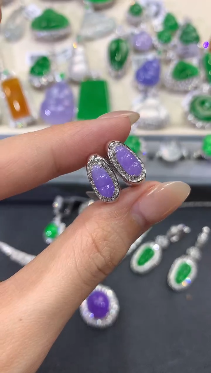 【闪购商品】翡翠耳饰18K金镶嵌w123紫货有色差