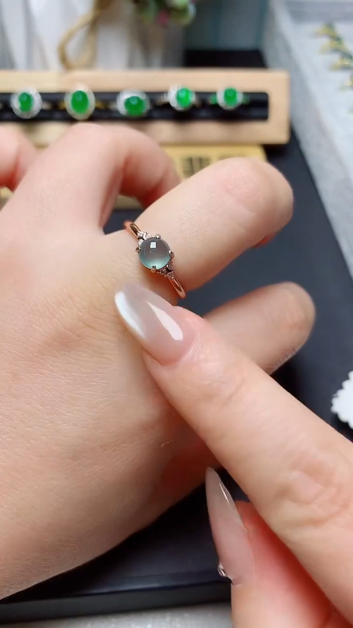 翡翠戒指银S925镶嵌天然翡翠s925银镶嵌