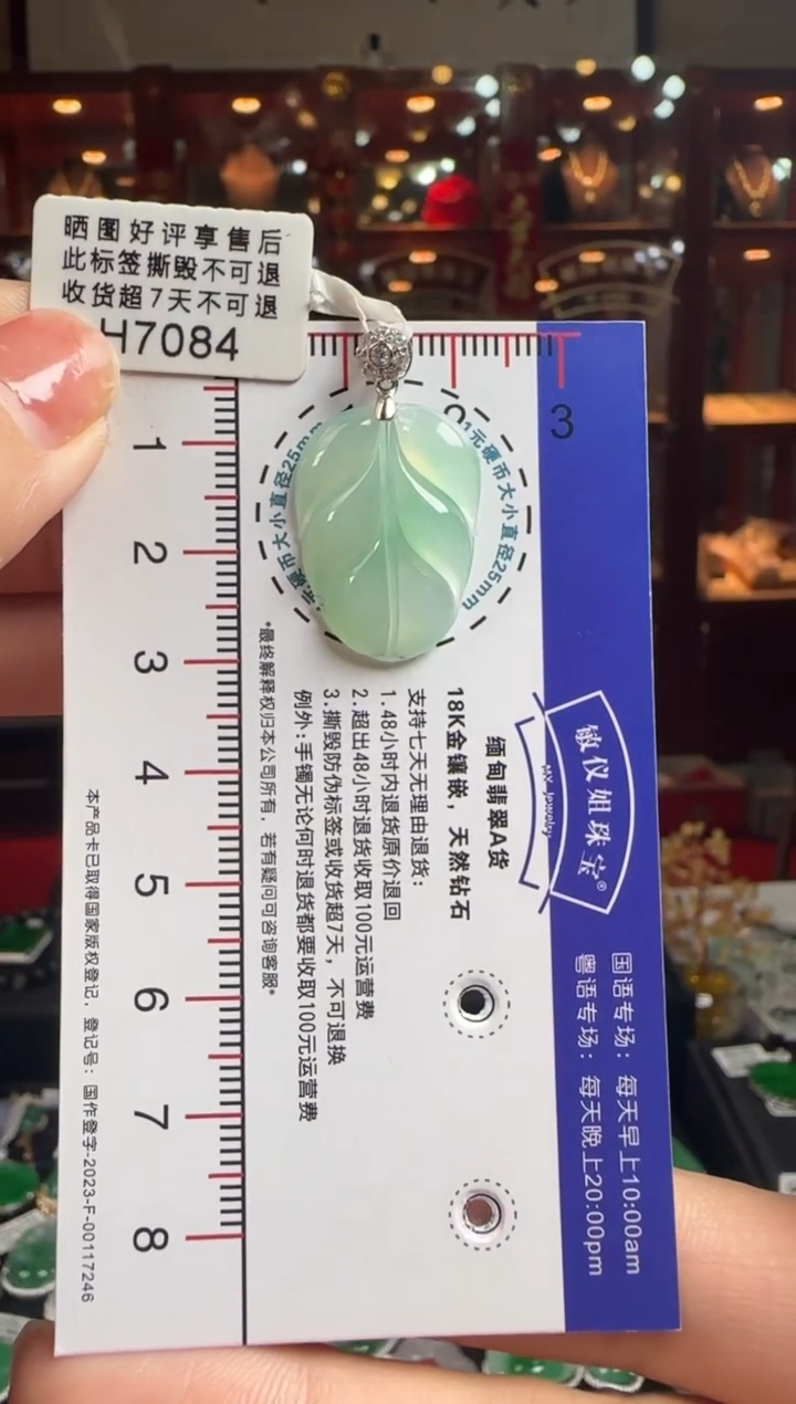 【闪购商品】翡翠颈饰18K金镶嵌H7084冰绿叶子