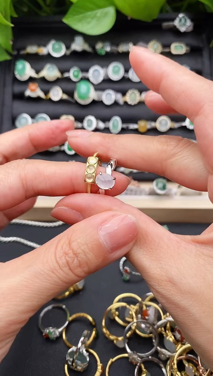 【闪购商品】翡翠戒指银S925镶嵌缅甸天然A货翡翠222   1-10