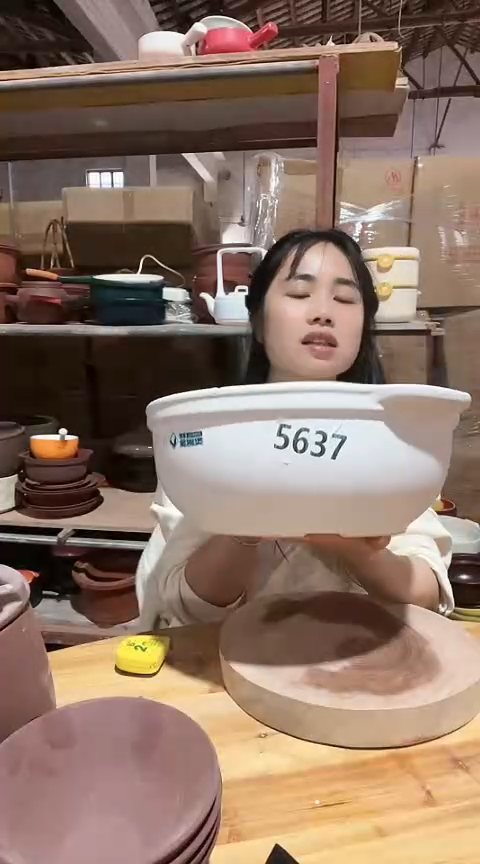 陶5637瑕疵白锅不带盖不圆