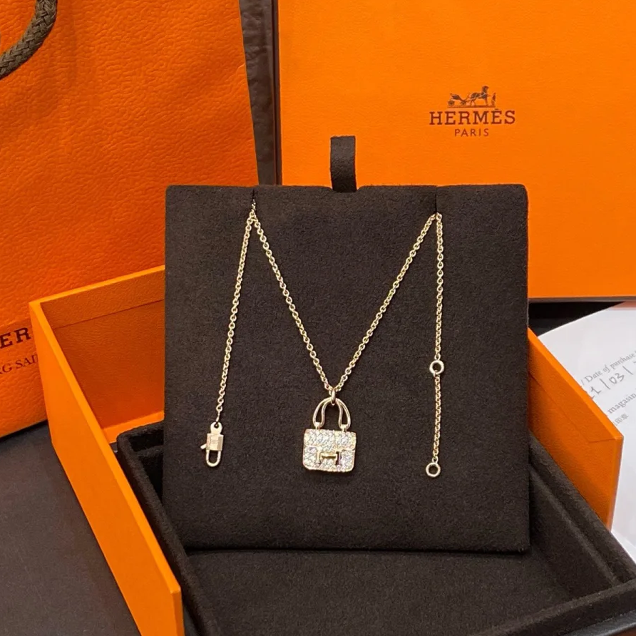 未使用 Hermes/爱马仕 小花6枫 康康项链 满钻新扣 18K玫瑰金
