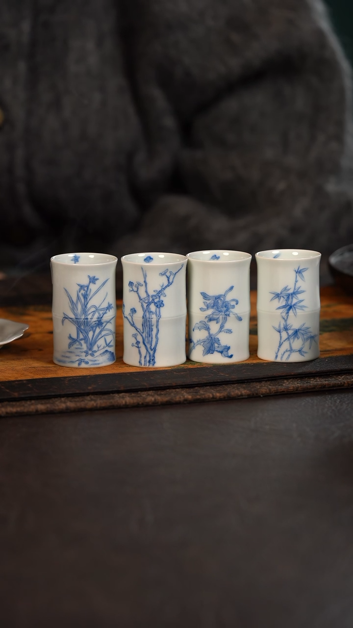 【闪购商品】杯聚澜堂梅兰竹菊竹节杯高四只