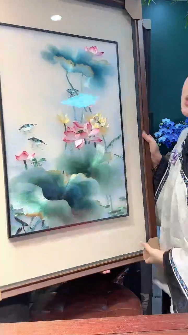 竖款非遗苏绣手工刺绣装饰画不包邮