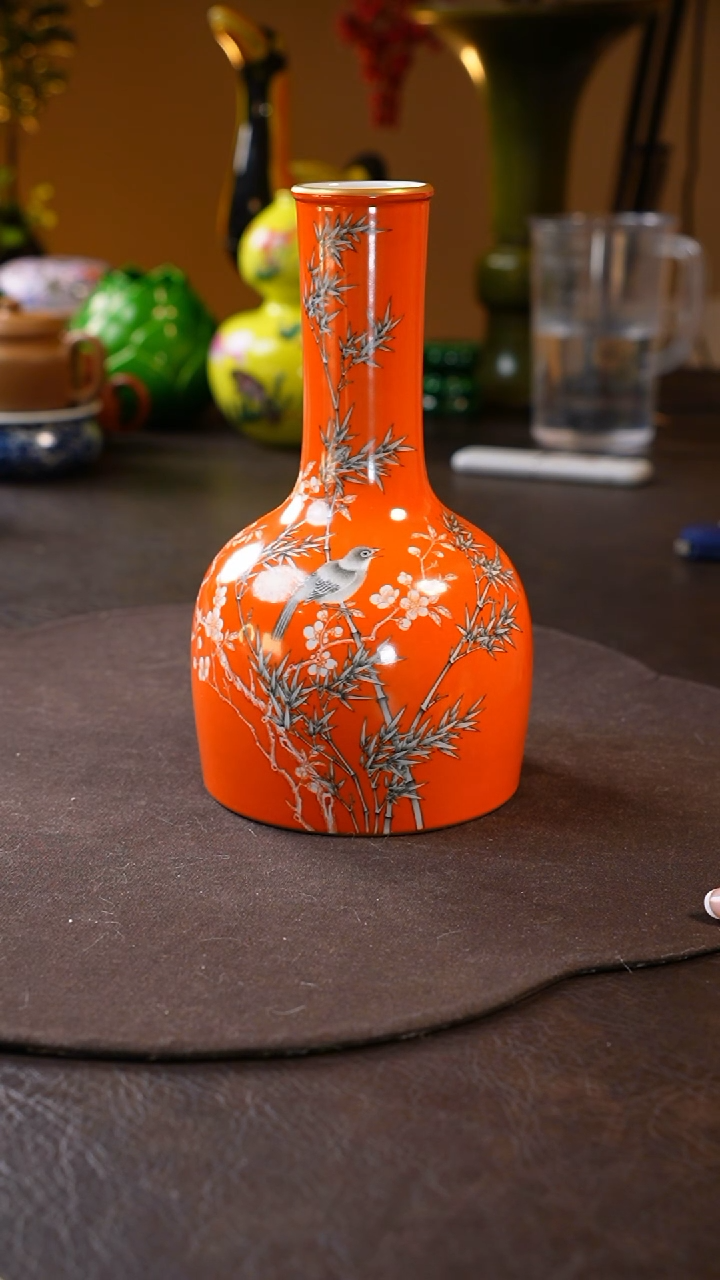 【闪购商品】矾红花鸟摇铃尊赏瓶