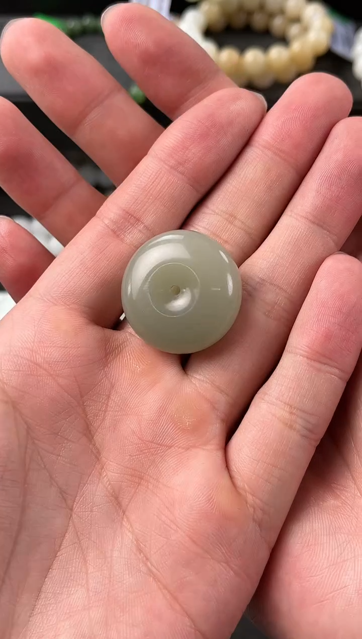 【闪购商品】和田玉平安扣未镶嵌且末青白平安扣微色差