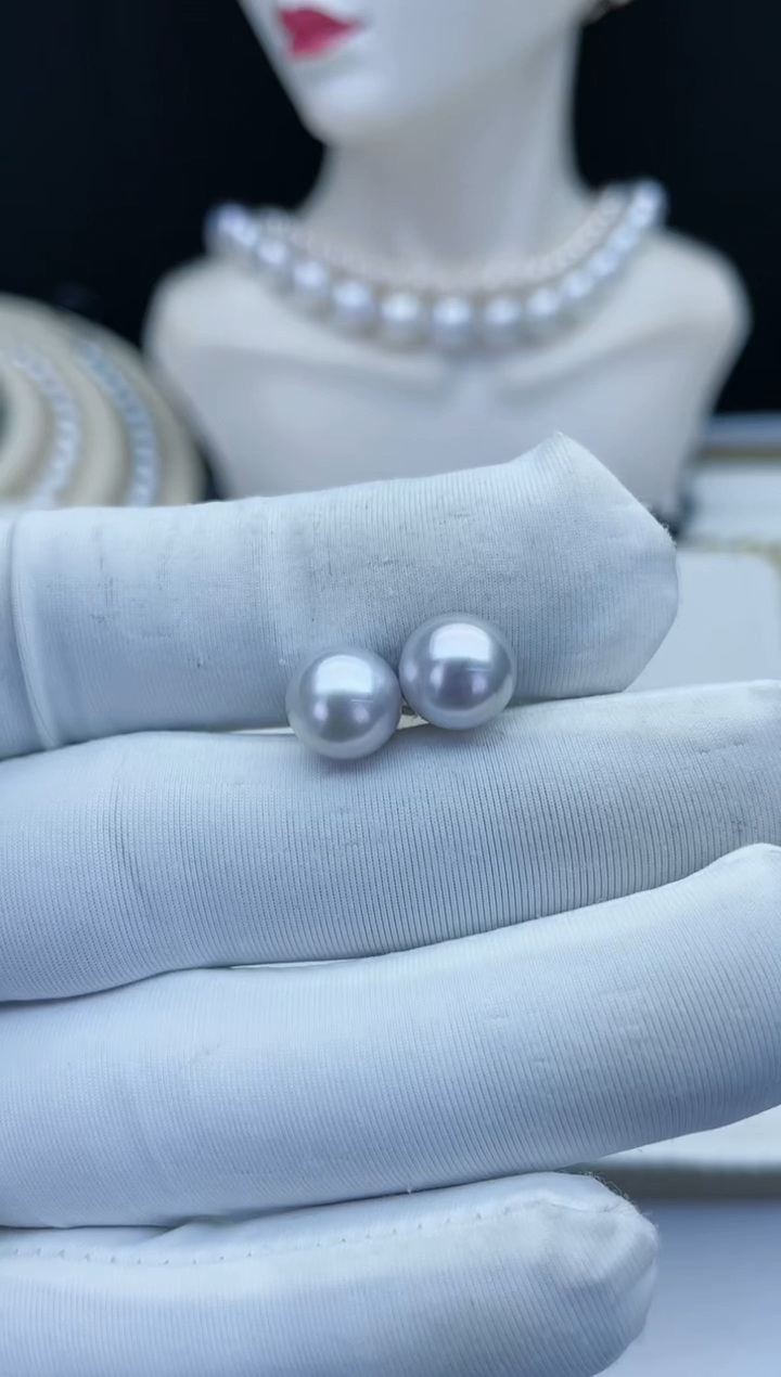 【闪购商品】海水珍珠耳饰银S925镶嵌澳白耳钉8.0-9.0