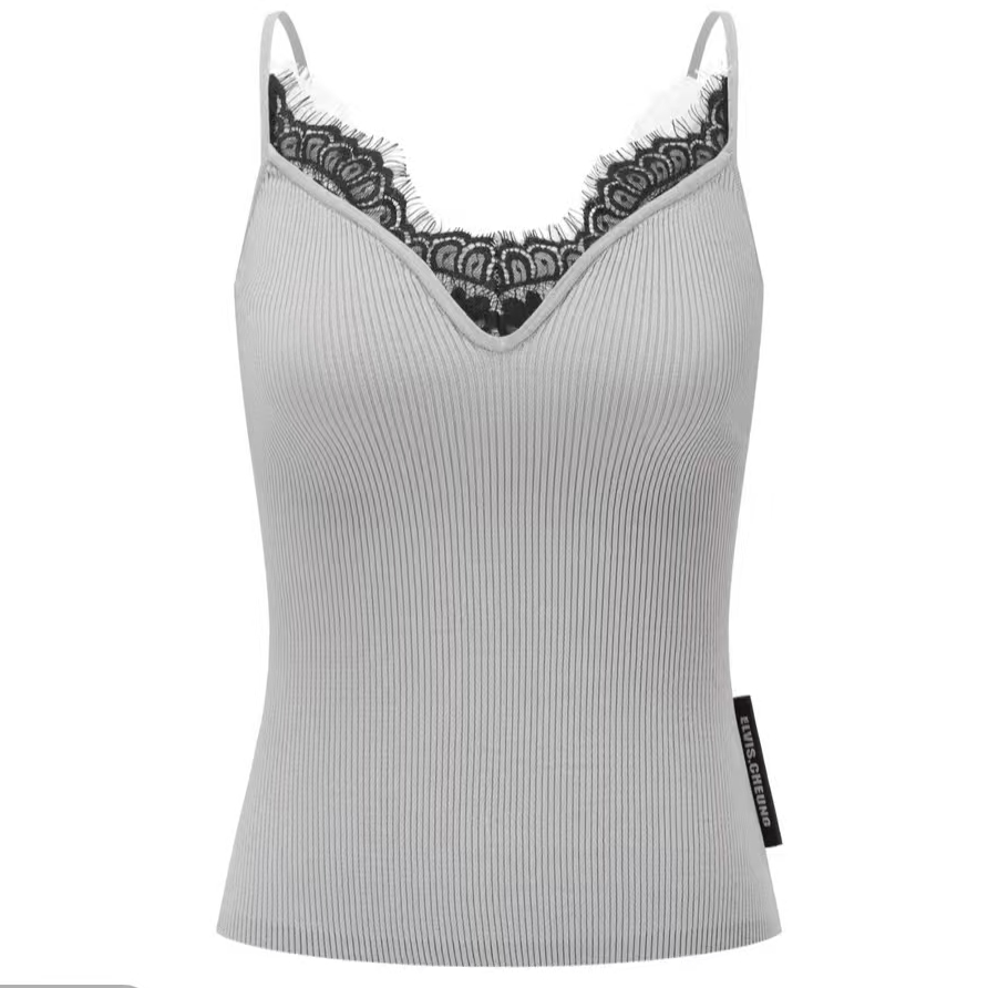 ELVIS.CHEUNG25春季新品女士设计师款领口蕾丝拼接吊带背心