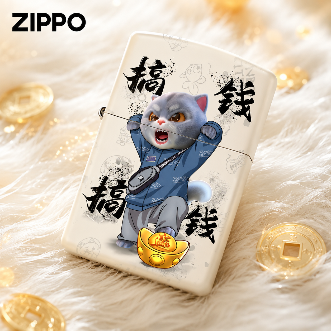 ZIPPO/之宝打火机正版斑布猫联名款搞钱要紧个性创意送礼火机男士