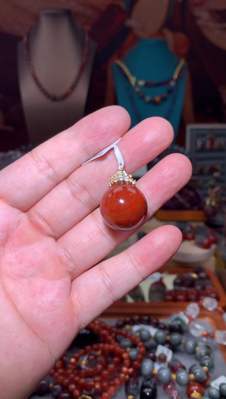 未镶嵌珠宝半成品水晶红极光吊坠