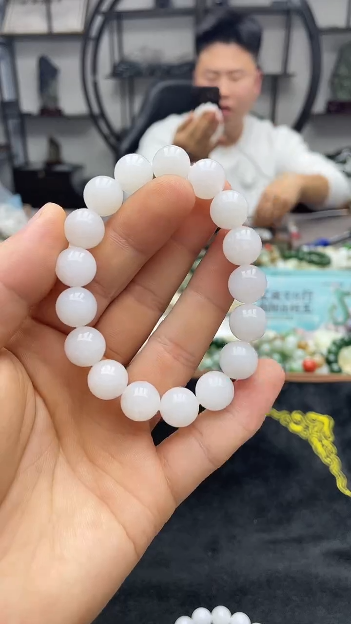 未镶嵌手串和田玉新疆且末天泰白玉12圆珠