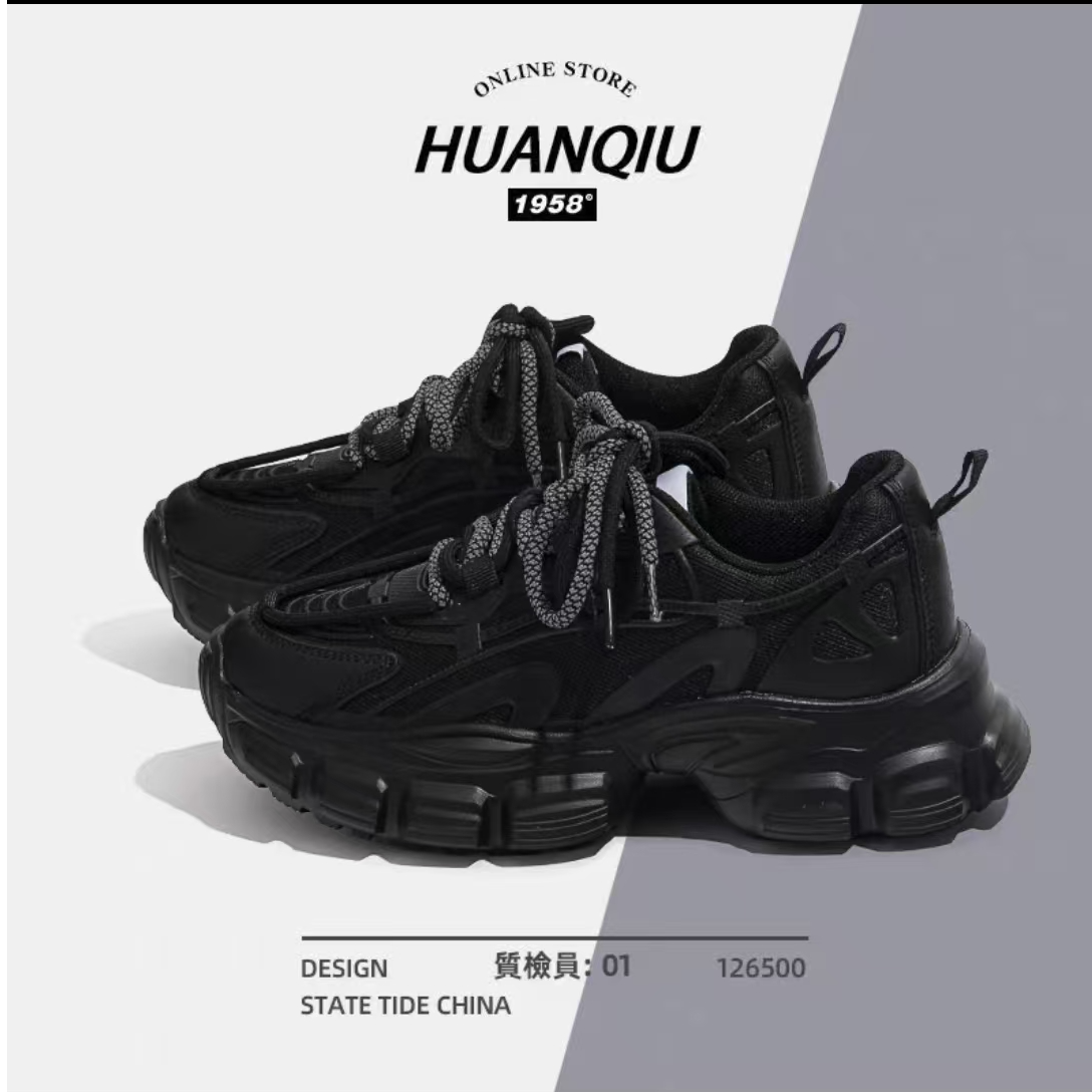 断色断码黑色老爹鞋女秋冬新款厚底运动鞋