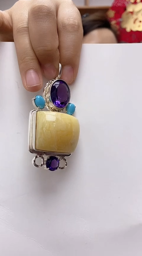 【闪购商品】琥珀裸石银S925镶嵌蜜蜡吊坠