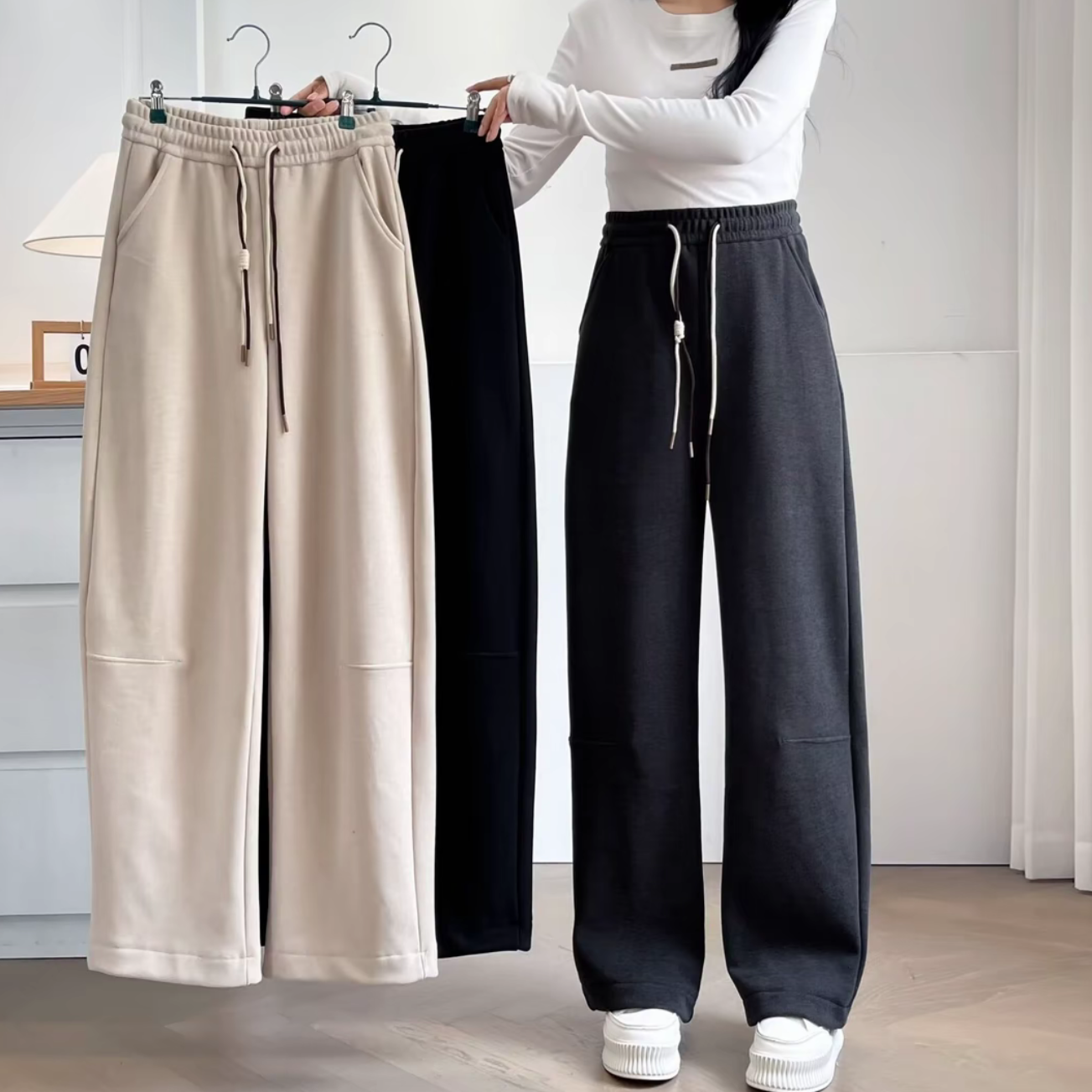 微胖大码女装2025冬季新款高腰加绒直筒裤百搭休闲裤