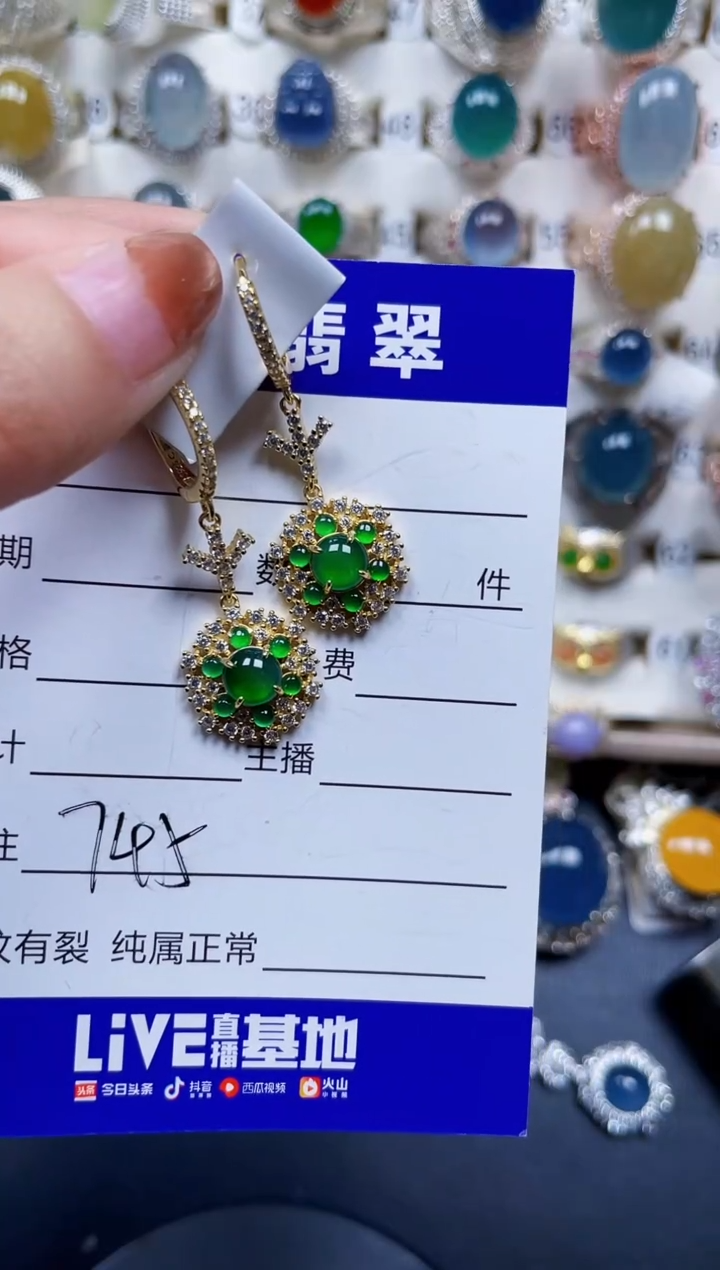 银S925镶嵌翡翠耳饰745