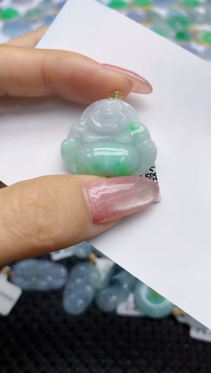 【闪购商品】翡翠挂件18K金镶嵌天然翡翠A货