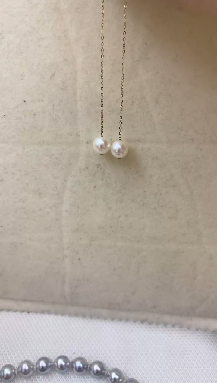 【闪购商品】海水珍珠耳饰18K金镶嵌akoya耳线7-8mm