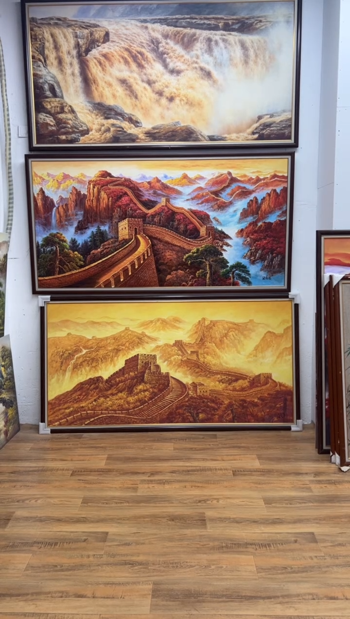 油画E****G金色长城方形原创油画玄关书房艺术风景装饰版画挂画