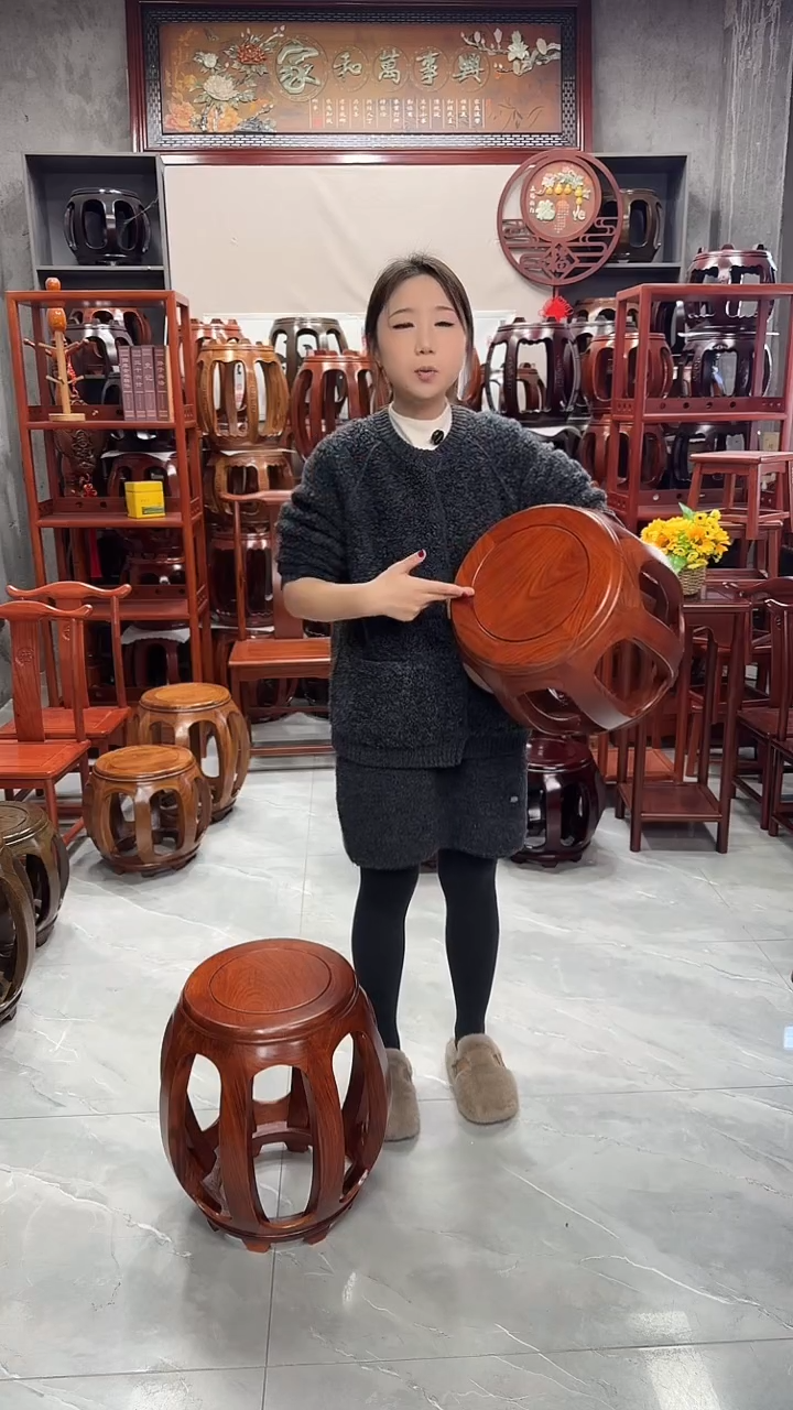 花梨木类家具花梨色小号鼓凳一对（两条）