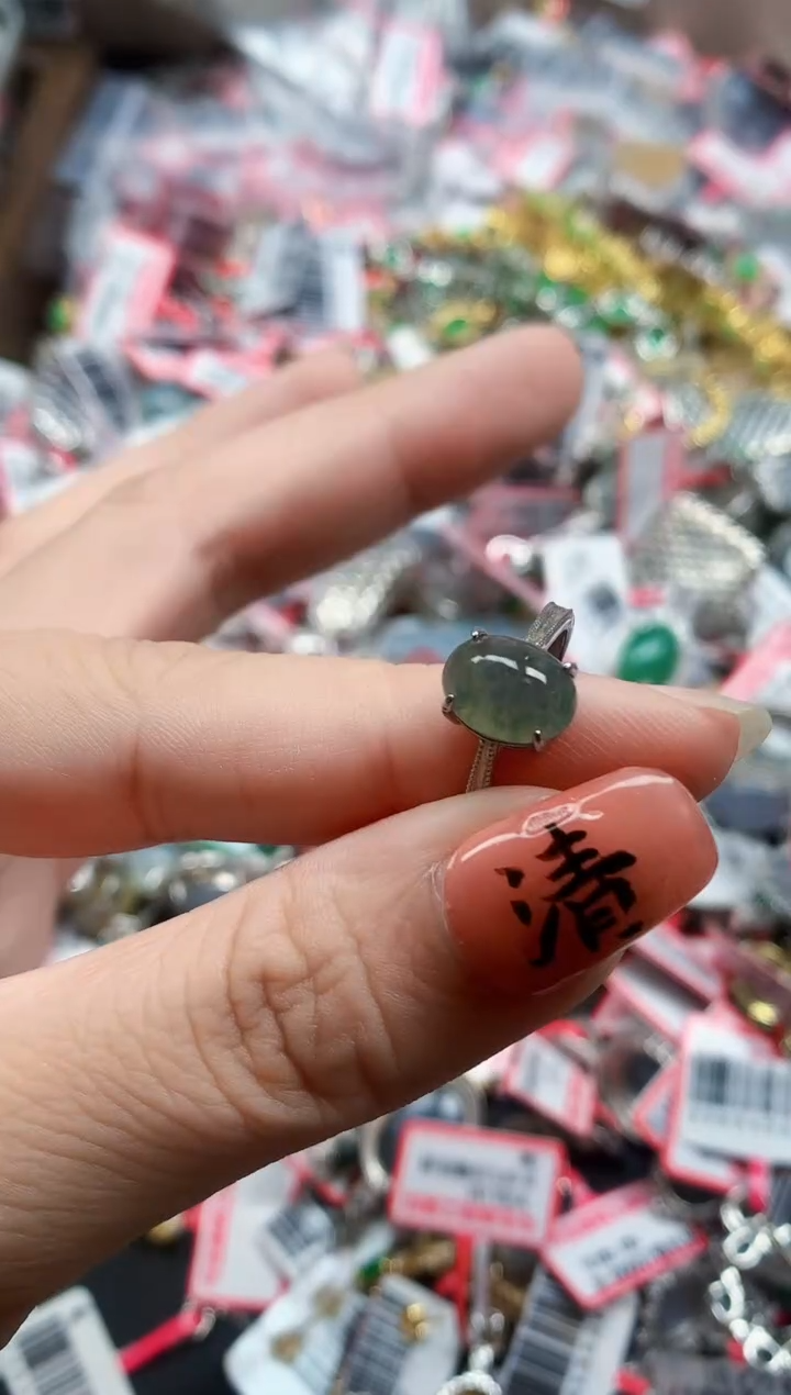 银S925镶嵌戒指翡翠天然A货缅甸翡翠