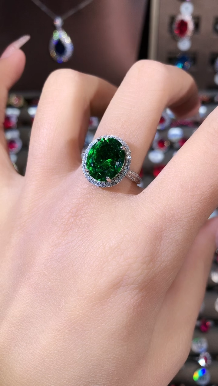 无925银莎弗莱绿色戒指