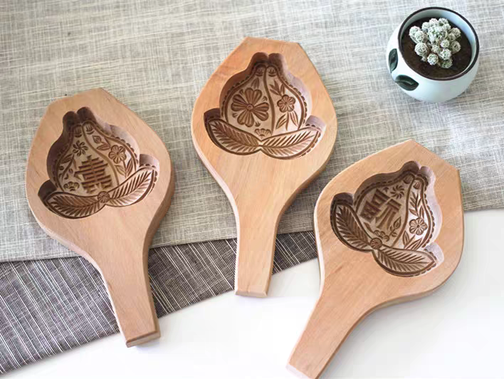 包邮梨木手工雕刻花饽饽寿桃年糕花样馒头烘焙模具模具年糕花样卡