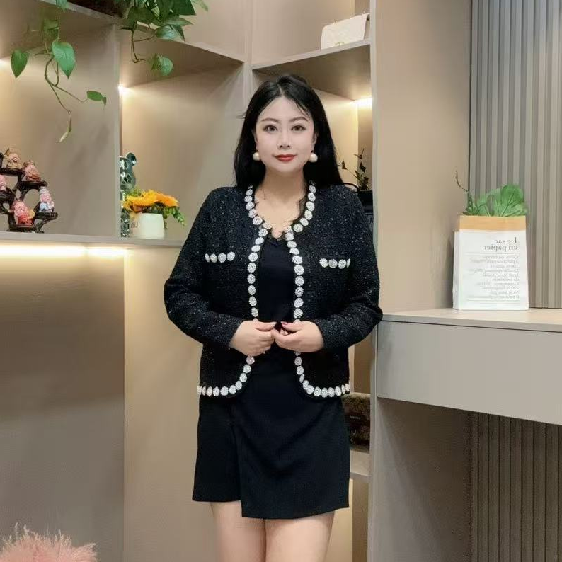 秋季外套-酷 3536秋季新款大码气质显瘦百搭轻奢风开襟重工外套