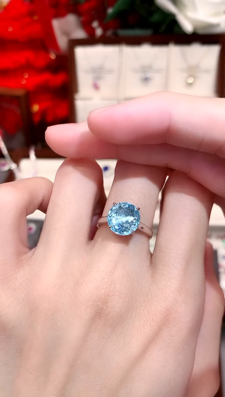 【闪购商品】海蓝宝石戒指18K金镶嵌4.56ct/天然宝石/七天无理由