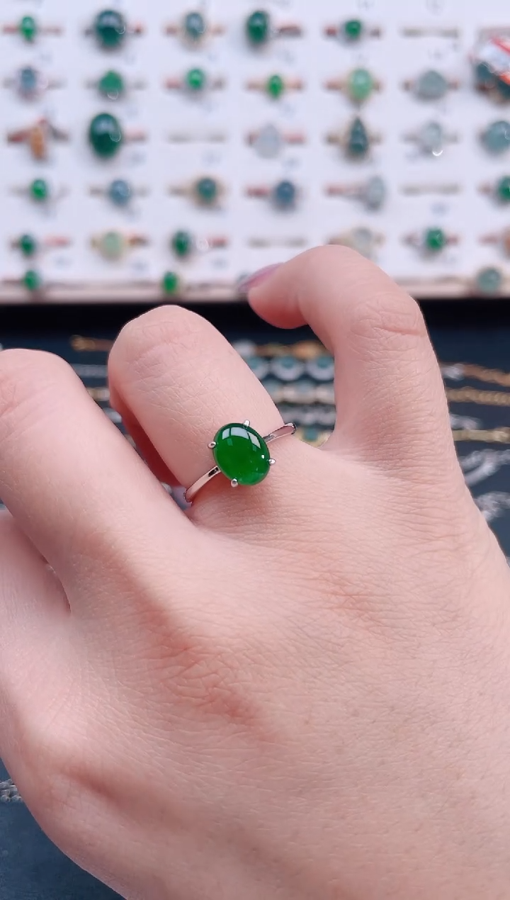 银S925镶嵌戒指翡翠天然翡翠
