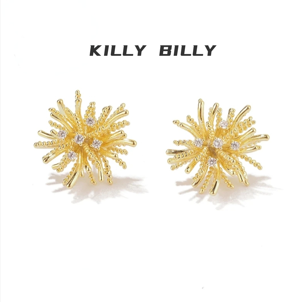 铜合金合成锆石耳饰 KILLYBILLY新款小众绚烂烟花精美百搭耳饰