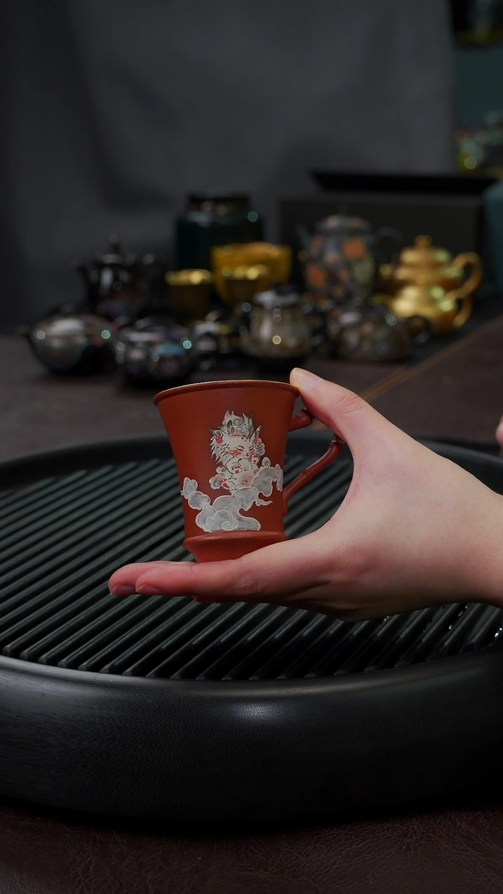 【闪购商品】杯【宜景窑紫砂鎏金】手绘夫诸杯子