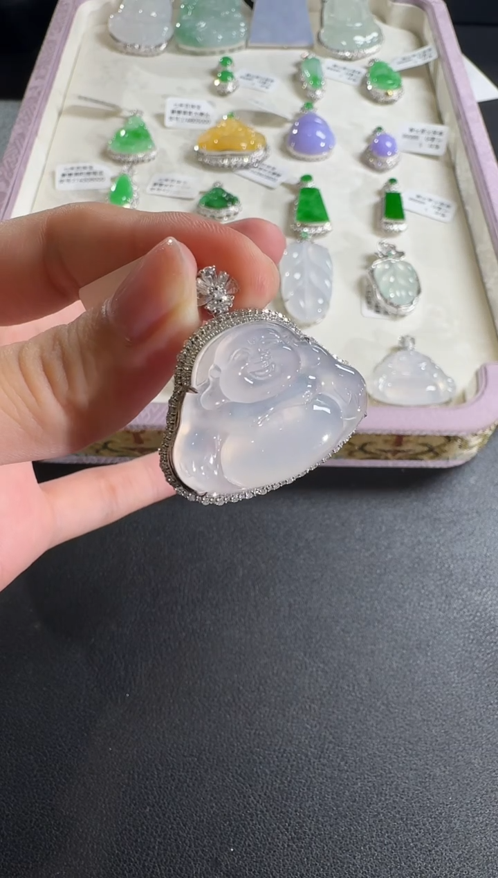 【闪购商品】翡翠吊坠(不含链)18K金镶嵌【源头工厂】钻石镶嵌