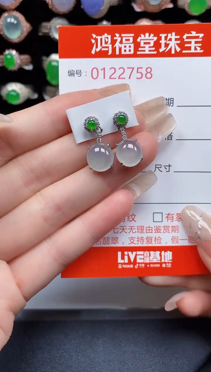 银S925镶嵌翡翠耳饰2758