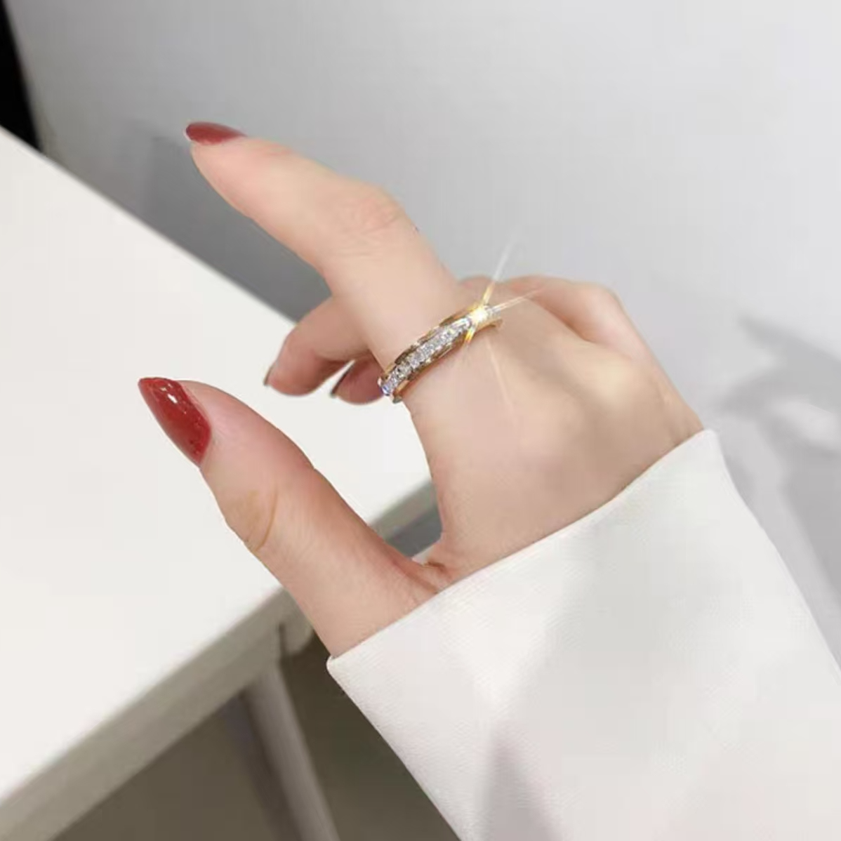 满天星满钻星辰百搭轻奢金色闭口戒指