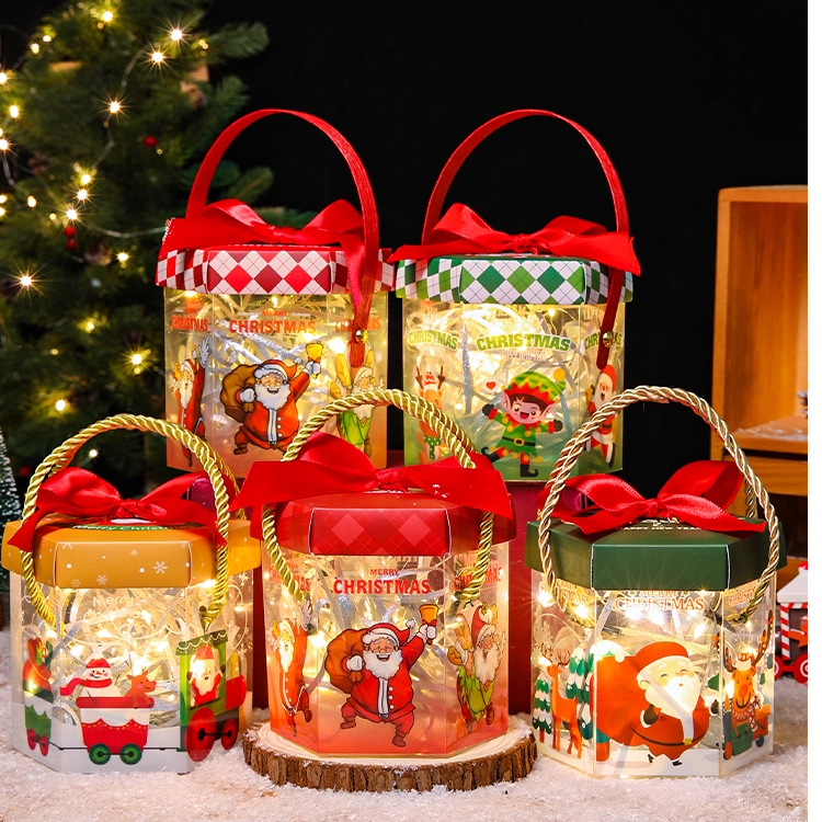 圣诞节PVC苹果盒平安夜透明礼盒平安果包装盒手提盒小礼物空盒子