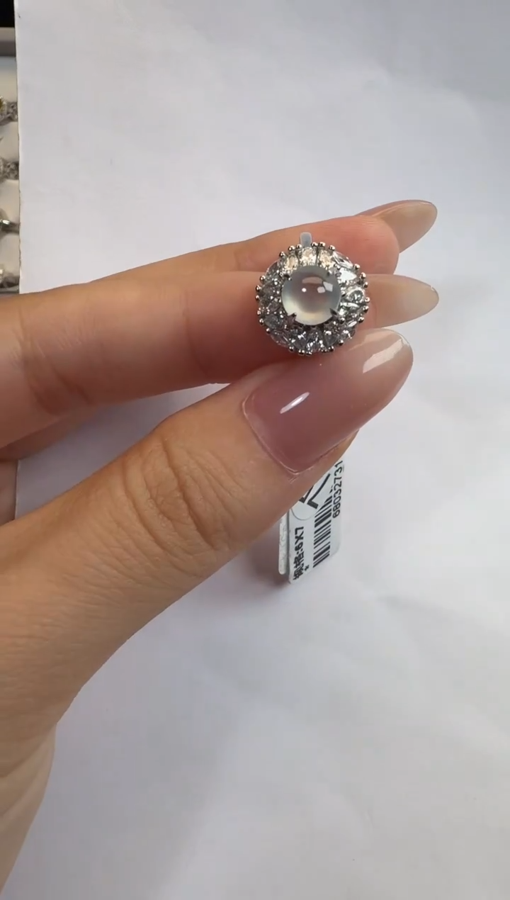 银S925镶嵌戒指翡翠925银镶缅甸A货翡翠戒指107