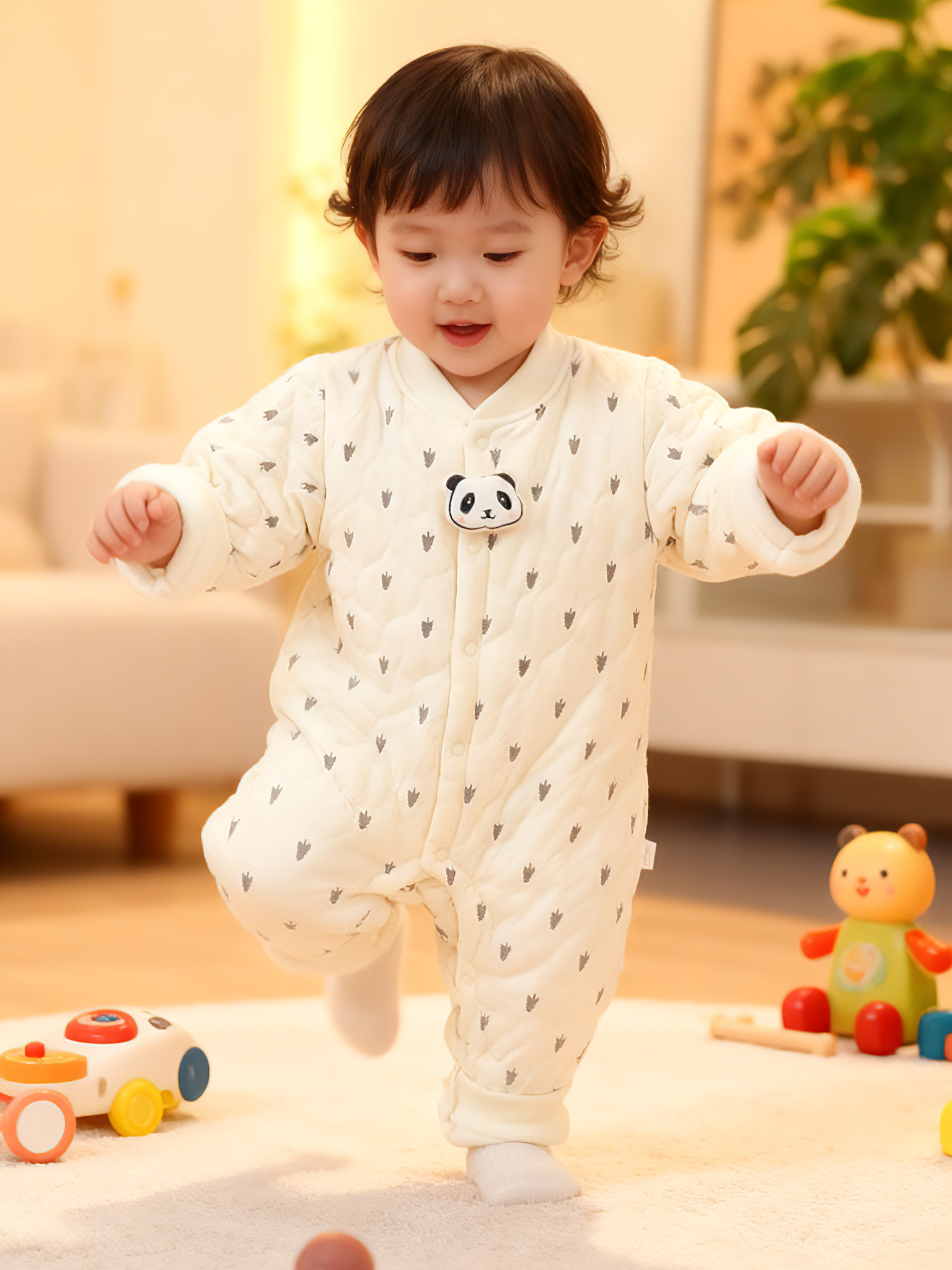 300克棉花衣）100%机洗棉花可水洗婴儿连体衣加厚冬季外出服过冬衣